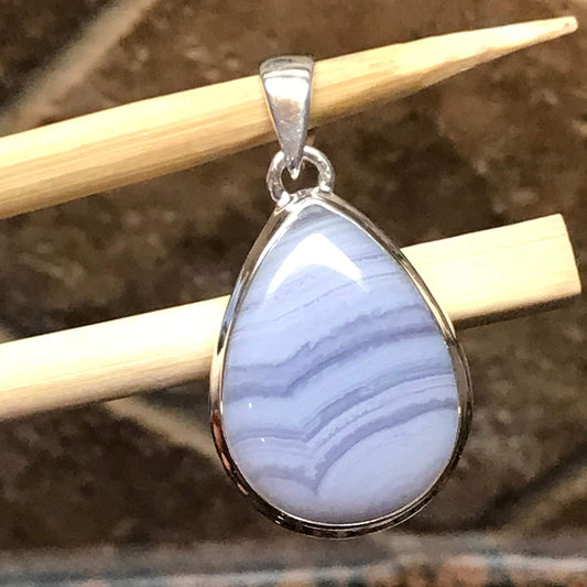 Natural Blue Lace Agate 925 Sterling Silver Pendant 35mm - Natural Rocks by Kala