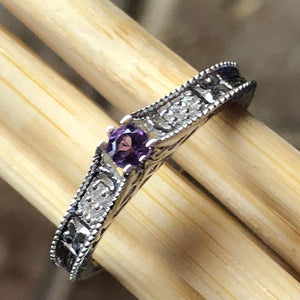 Natural Purple Amethyst 925 Solid Sterling Silver Engagement Ring Size 6, 7, 8, 9 - Natural Rocks by Kala