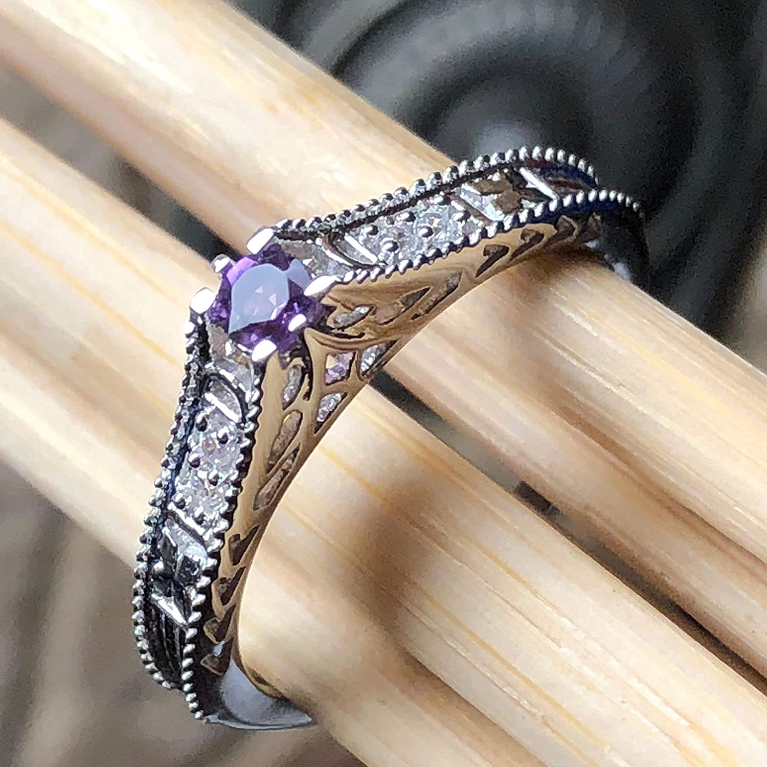 Natural Purple Amethyst 925 Solid Sterling Silver Engagement Ring Size 6, 7, 8, 9 - Natural Rocks by Kala