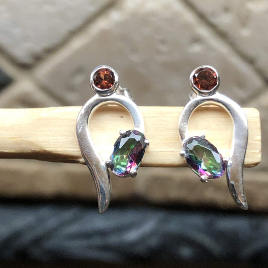 Gorgeous Mystic Topaz 925 Solid Sterling Silver Earrings 17mm - Natural Rocks by Kala