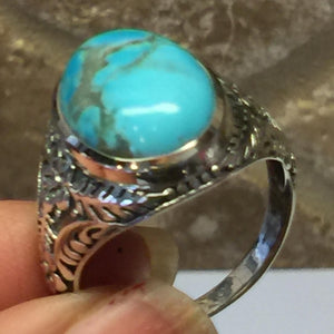 Natural Blue Mohave Turquoise 925 Solid Sterling Silver Men's Ring Size 6, 7, 8, 9, 10, 11, 12, 13 - Natural Rocks by Kala