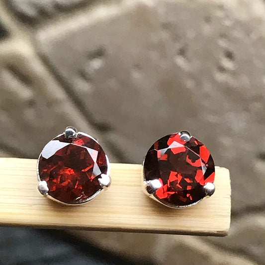 Natural 2ct Pyrope Garnet 925 Solid Sterling Silver Earrings 7mm - Natural Rocks by Kala