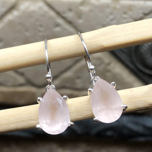 Natural 2ct Pink Rose Quartz 925 Solid Sterling Silver Earrings 25mm - Natural Rocks by Kala