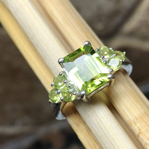 Natural 4ct Green Peridot 925 Solid Sterling Silver Ring Size 7 - Natural Rocks by Kala