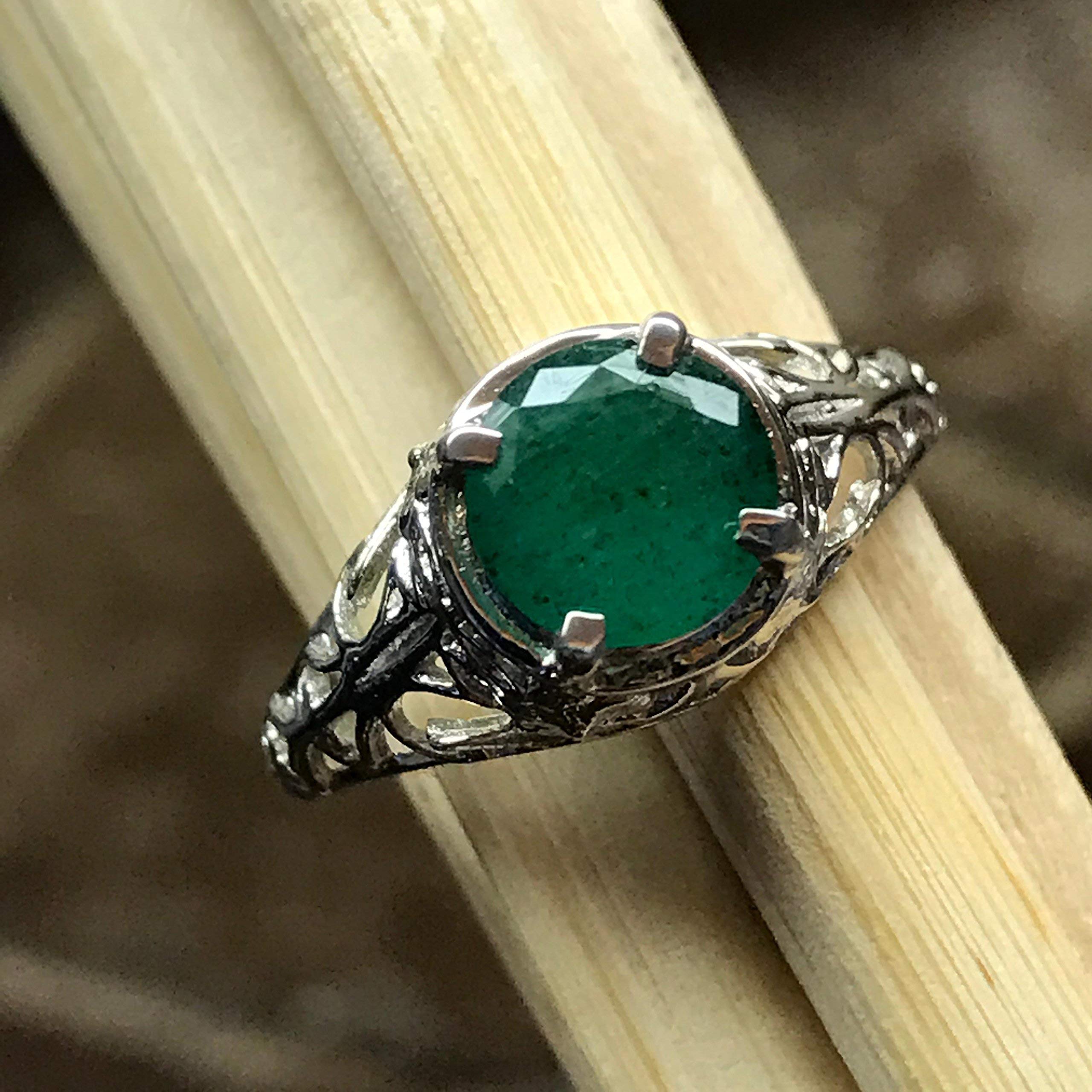 Natural 1ct Green Emerald 925 Solid Sterling Silver Unisex Engagement Ring Size 6, 7, 8 - Natural Rocks by Kala
