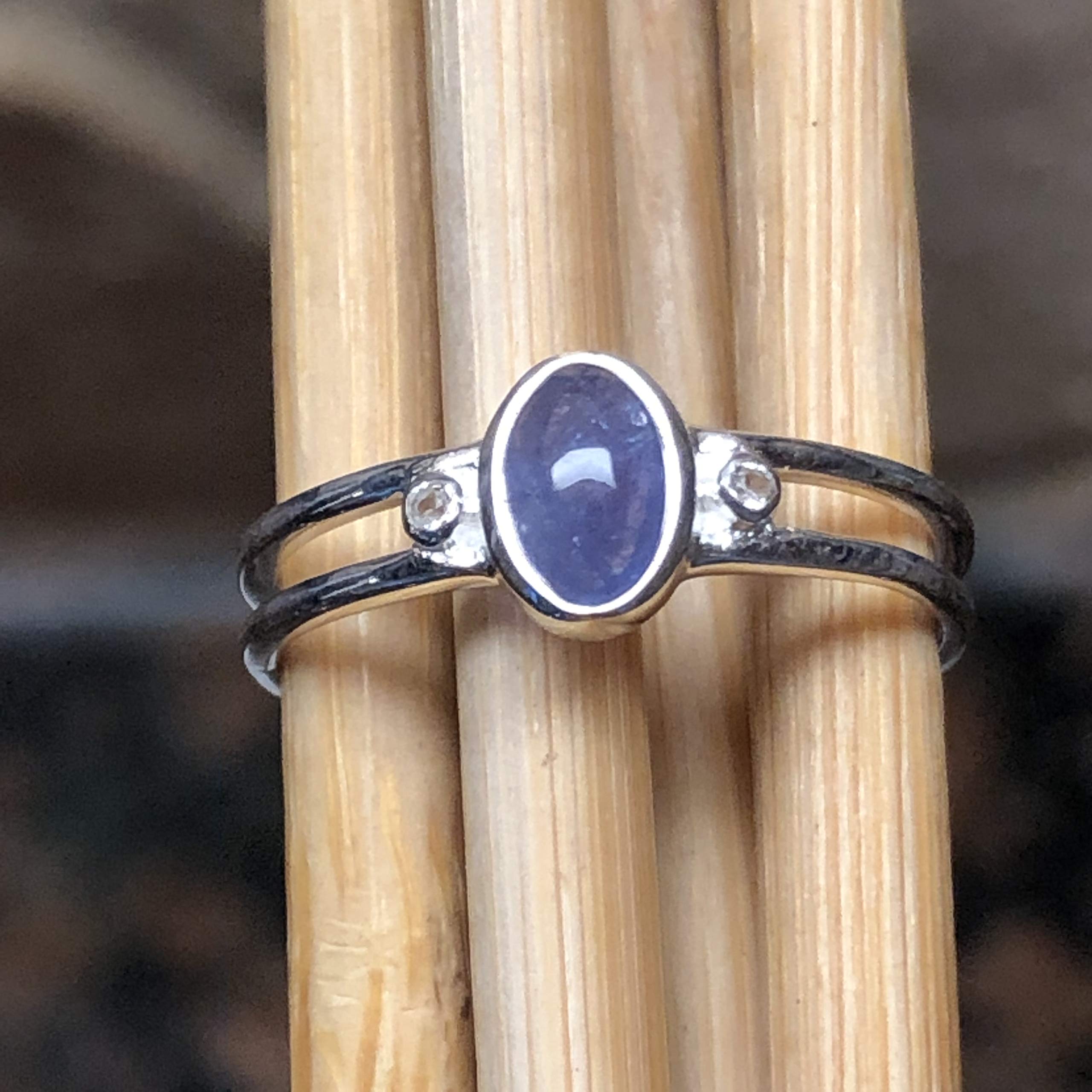 Genuine Blue Tanzanite 925 Solid Sterling Silver Engagement Ring Size 6, 7, 8, 9 - Natural Rocks by Kala