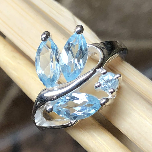 Natural 2ct Blue Topaz 925 Solid Sterling Silver Ring Size 6, 7, 8, 9 - Natural Rocks by Kala