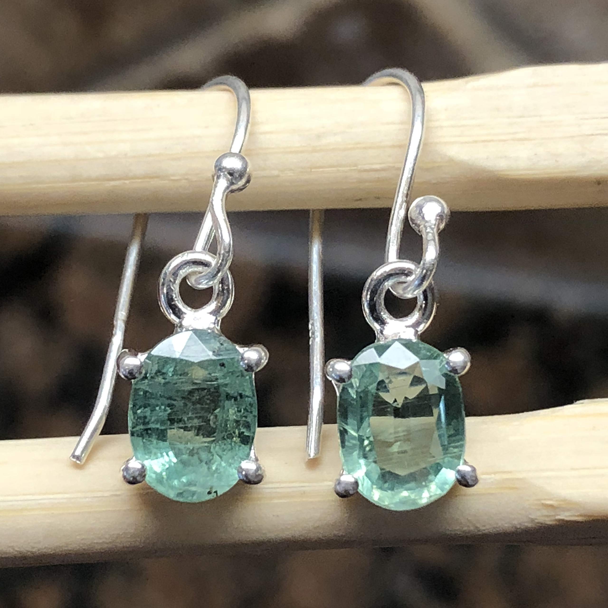 Natural Green Kyanite 925 Solid Sterling Silver Earrings 25mm - Natural Rocks by Kala