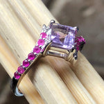 Natural Purple Amethyst, Ruby 925 Solid Sterling Silver Engagement Ring Size 5, 6, 7, 8, 9 - Natural Rocks by Kala