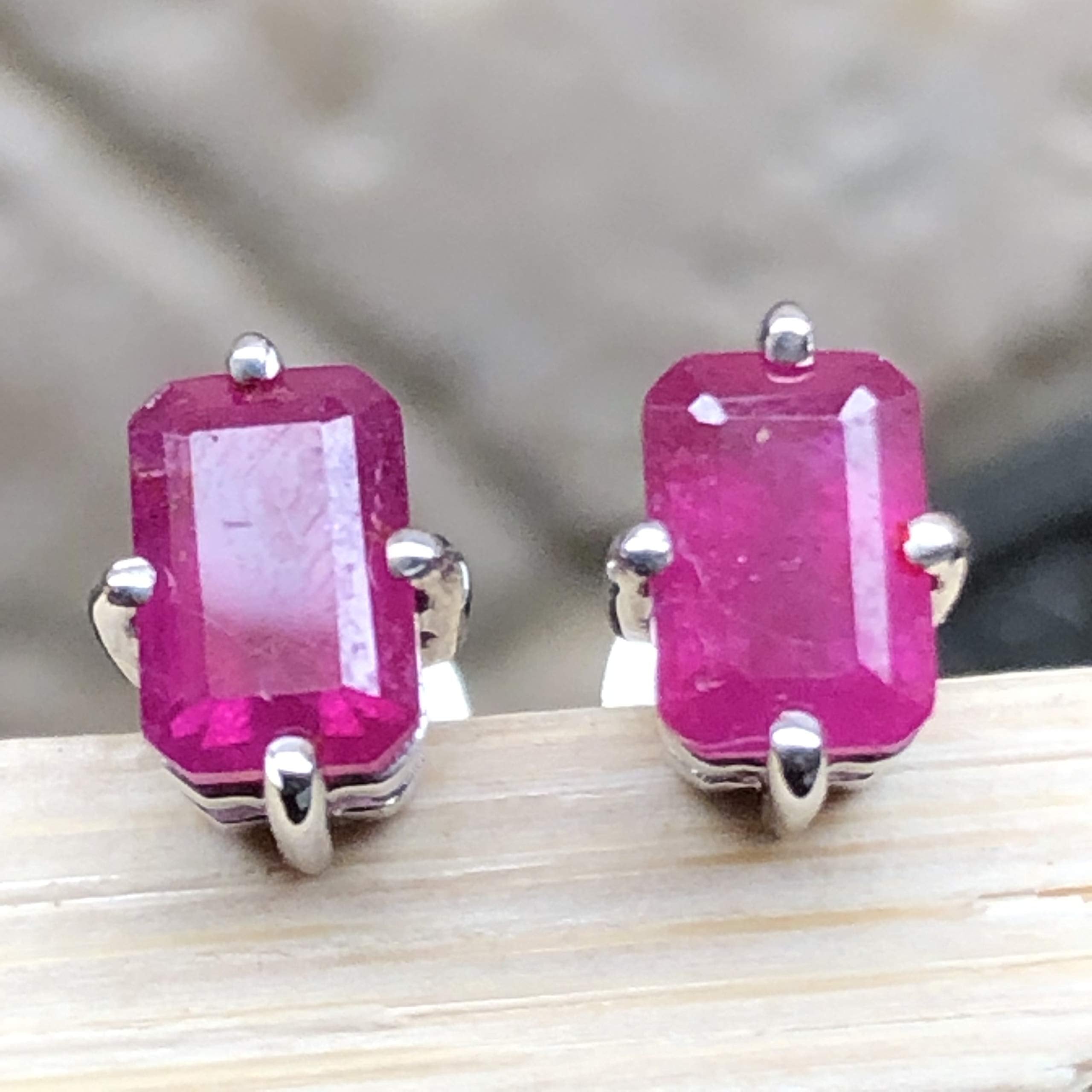 Natural Ruby 925 Solid Sterling Silver Earrings 6mm - Natural Rocks by Kala