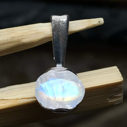 Natural Rainbow Moonstone 925 Solid Sterling Silver Pendant 15mm - Natural Rocks by Kala