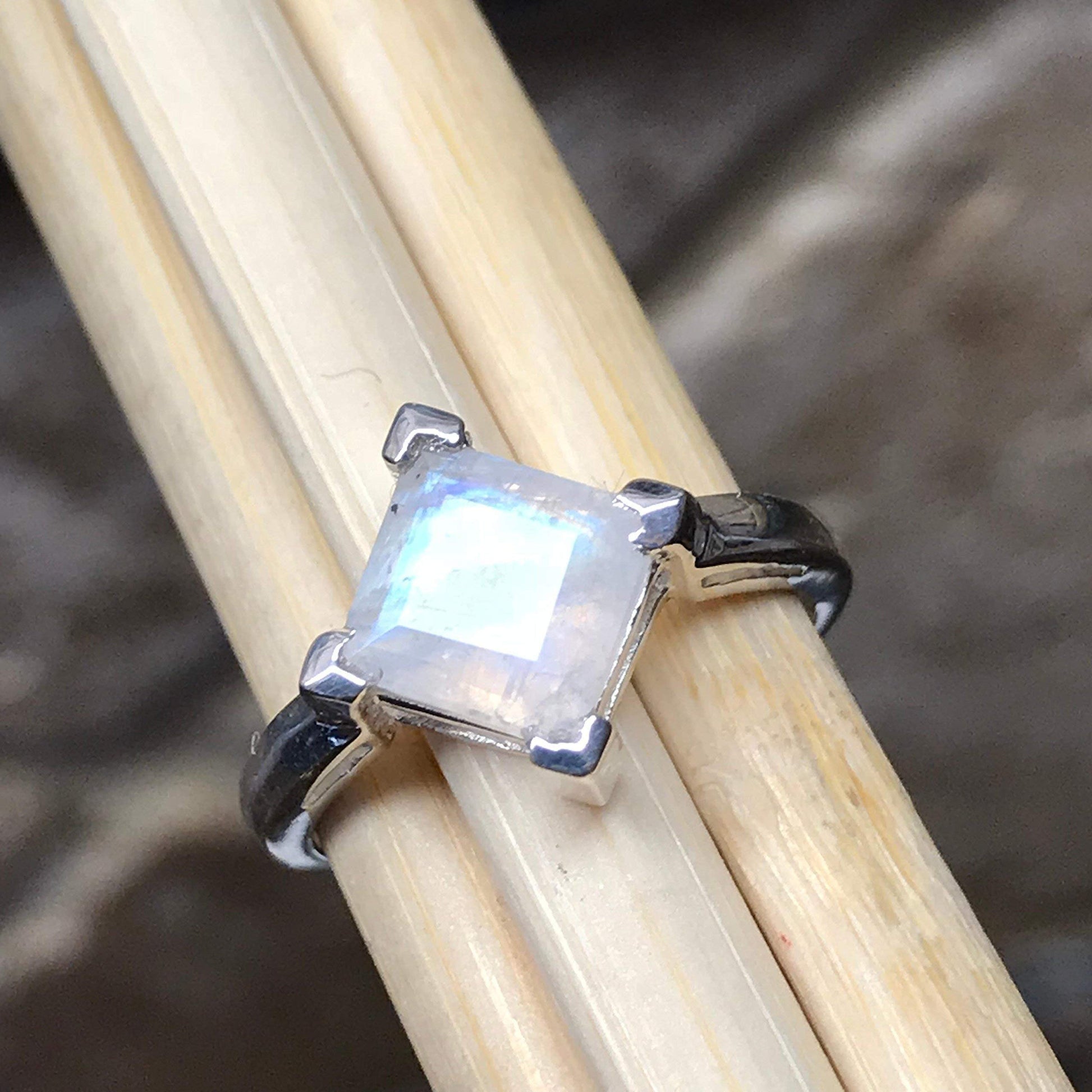 Genuine Rainbow Moonstone 925 Solid Sterling Silver Ring Size 5, 6, 7, 8, 9 - Natural Rocks by Kala