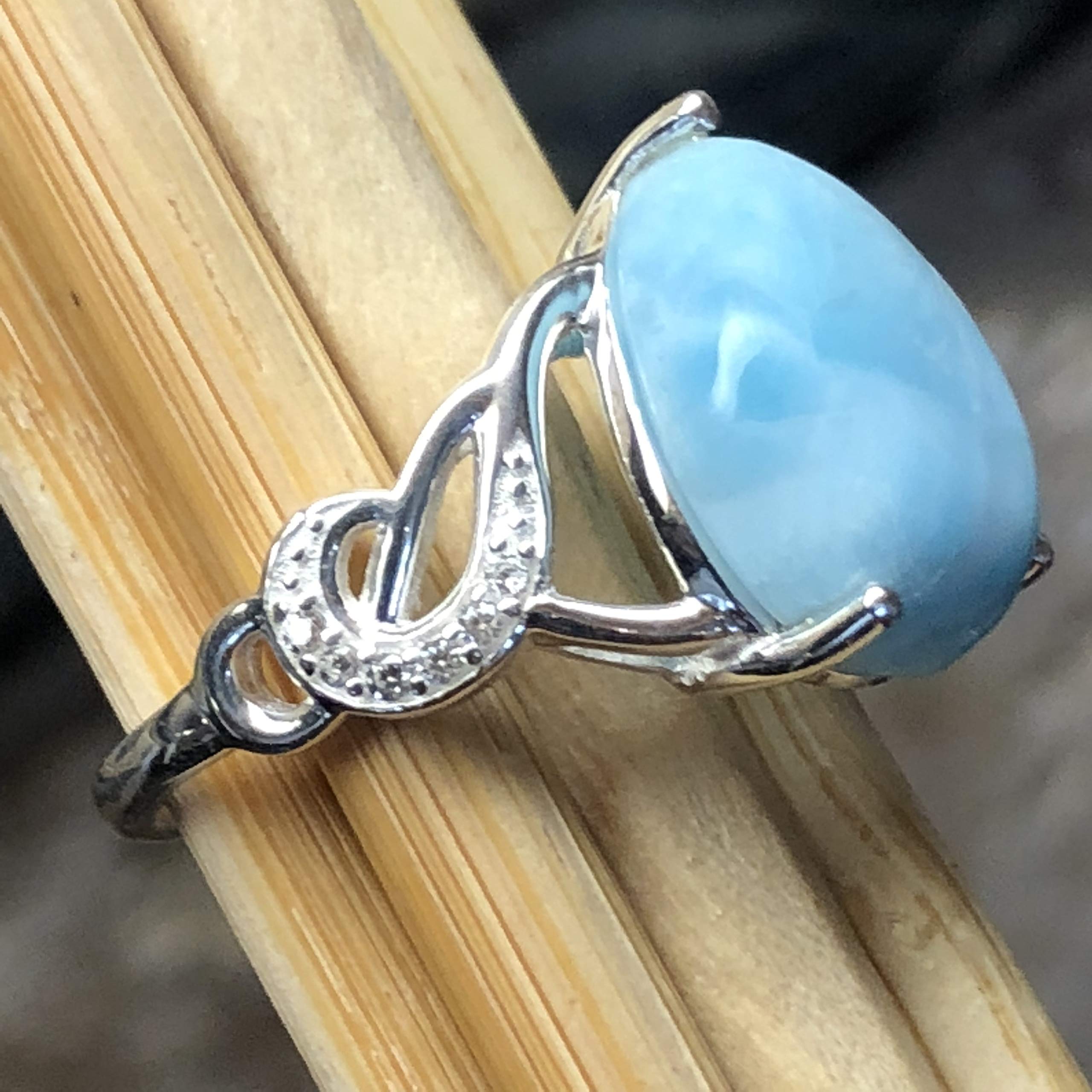Natural Dominican Larimar 925 Solid Sterling Silver Engagement Ring Size 6, 7, 8, 9 - Natural Rocks by Kala