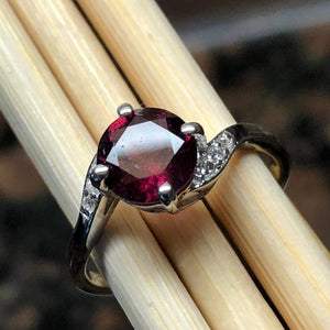 Natural 1ct Pyrope Garnet, White Topaz 925 Solid Sterling Silver Engagement Ring Size 6, 7, 8, 9 - Natural Rocks by Kala