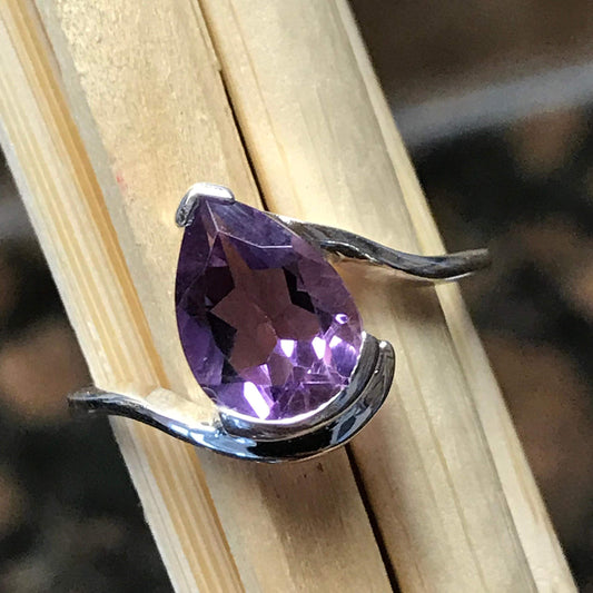 Genuine 2ct Purple Amethyst 925 Solid Sterling Silver Ring Size 5, 6, 7, 8, 9, 10 - Natural Rocks by Kala