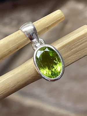 Genuine 1.5ct Peridot 925 Solid Sterling Silver Pendant 15mm - Natural Rocks by Kala