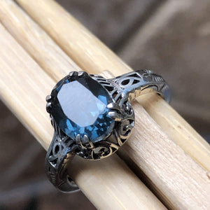 Natural 2ct London Blue Topaz 925 Solid Sterling Silver Engagement Ring Size 6, 8, 9 - Natural Rocks by Kala