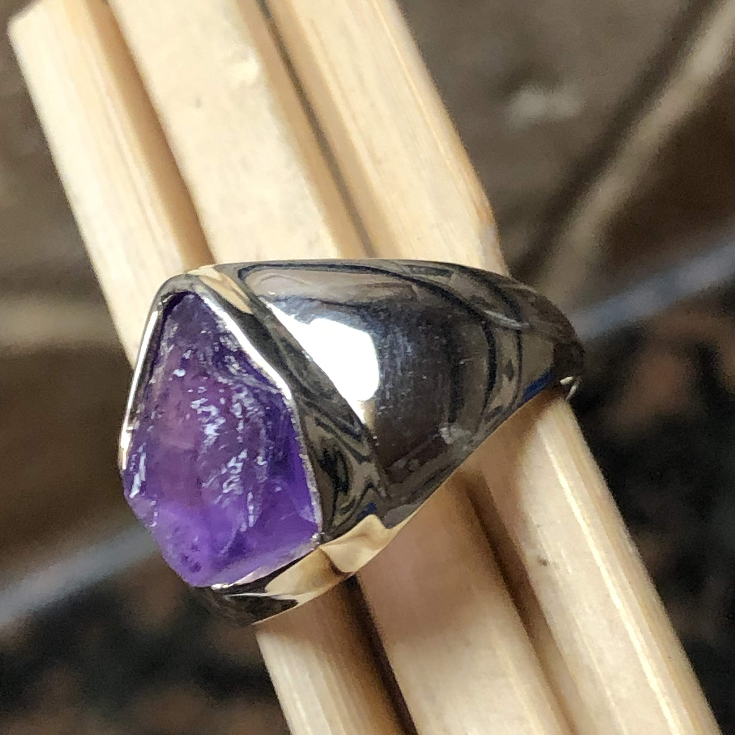 Natural Cluster Amethyst 925 Solid Sterling Silver Unisex Ring Size 7.75