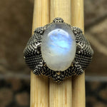 Natural Rainbow Moonstone 925 Solid Sterling Silver Men's Ring Size 8, 9, 10, 11, 12 - Natural Rocks by Kala