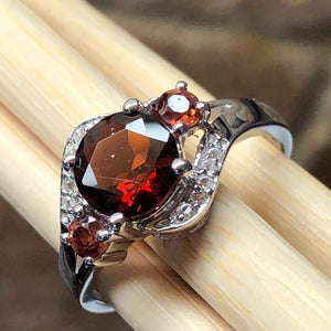 Natural 2ct Pyrope Garnet, white topaz 925 Solid Sterling Silver Engagement Ring Size 6, 7, 8, 9 - Natural Rocks by Kala