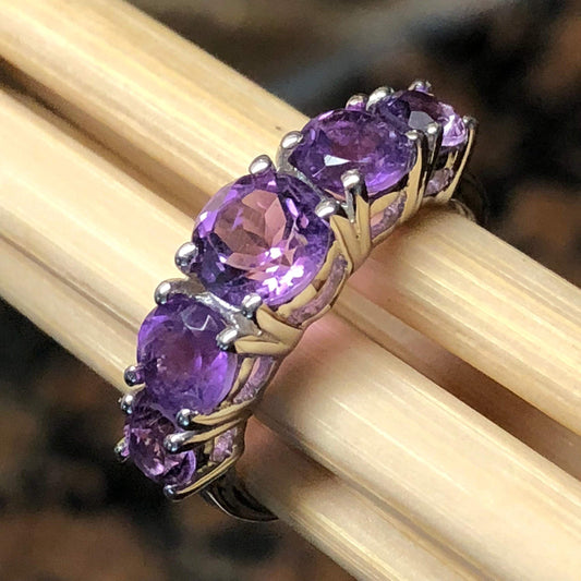 Natural 2.5ct Purple Amethyst 925 Solid Sterling Silver Ring Size 6, 7, 8 - Natural Rocks by Kala