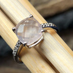 Natural 1.5ct Pink Rose Quartz, White Topaz 925 Sterling Silver Engagement Ring Size 8, 9 - Natural Rocks by Kala