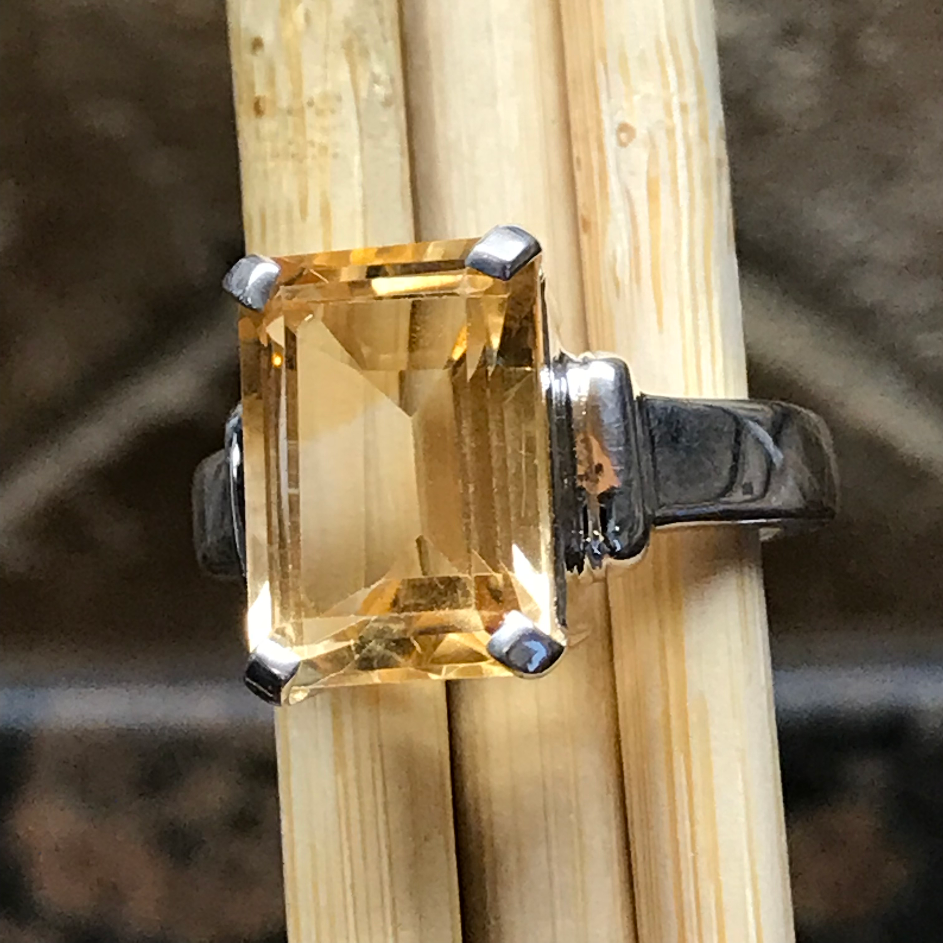 Natural 8ct Golden Citrine 925 Solid Sterling Silver Ring Size 6, 7, 8 - Natural Rocks by Kala