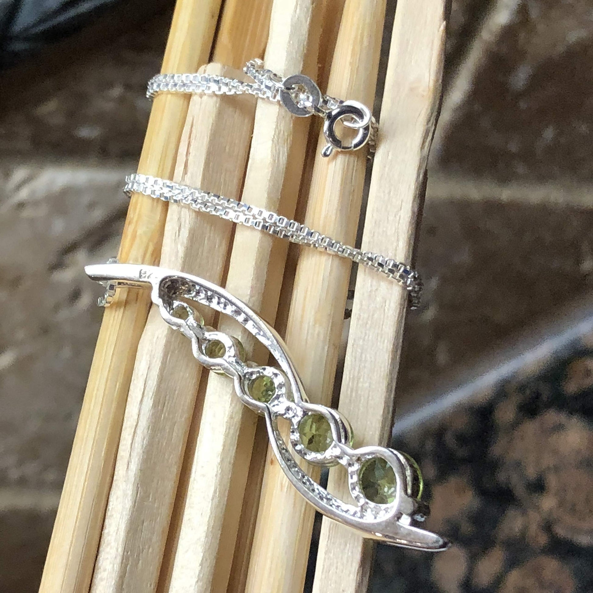 Natural 2.5ct Green Peridot 925 Solid Sterling Silver Journey Pendant Necklace 16" - Natural Rocks by Kala