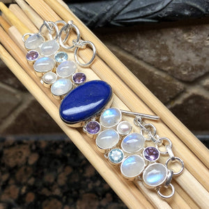Natural Lapis Lazuli, Moonstone, Blue Topaz, Amethyst, Pearl 925 Sterling Silver Bracelets 7 1/2 " - Natural Rocks by Kala