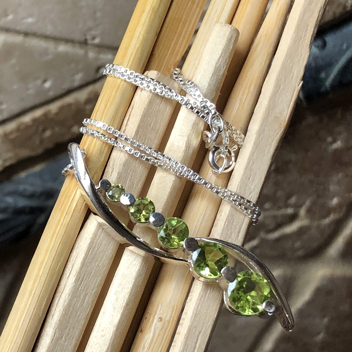 Natural 2.5ct Green Peridot 925 Solid Sterling Silver Journey Pendant Necklace 16" - Natural Rocks by Kala