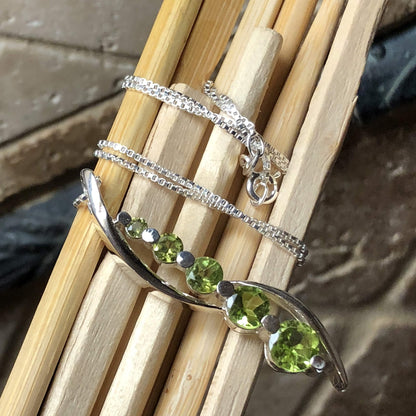 Natural 2.5ct Green Peridot 925 Solid Sterling Silver Journey Pendant Necklace 16" - Natural Rocks by Kala
