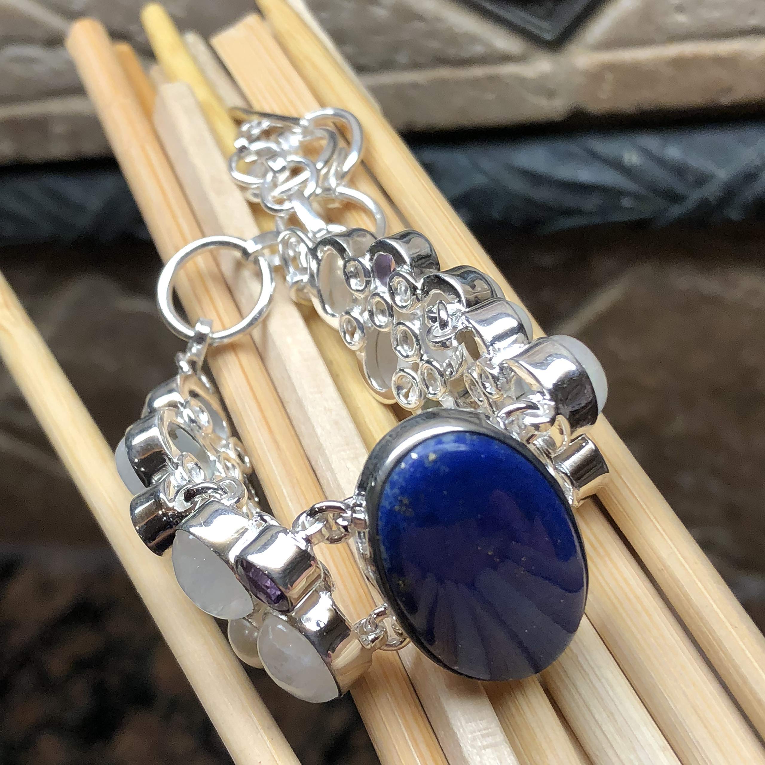 Natural Lapis Lazuli, Moonstone, Blue Topaz, Amethyst, Pearl 925 Sterling Silver Bracelets 7 1/2 " - Natural Rocks by Kala