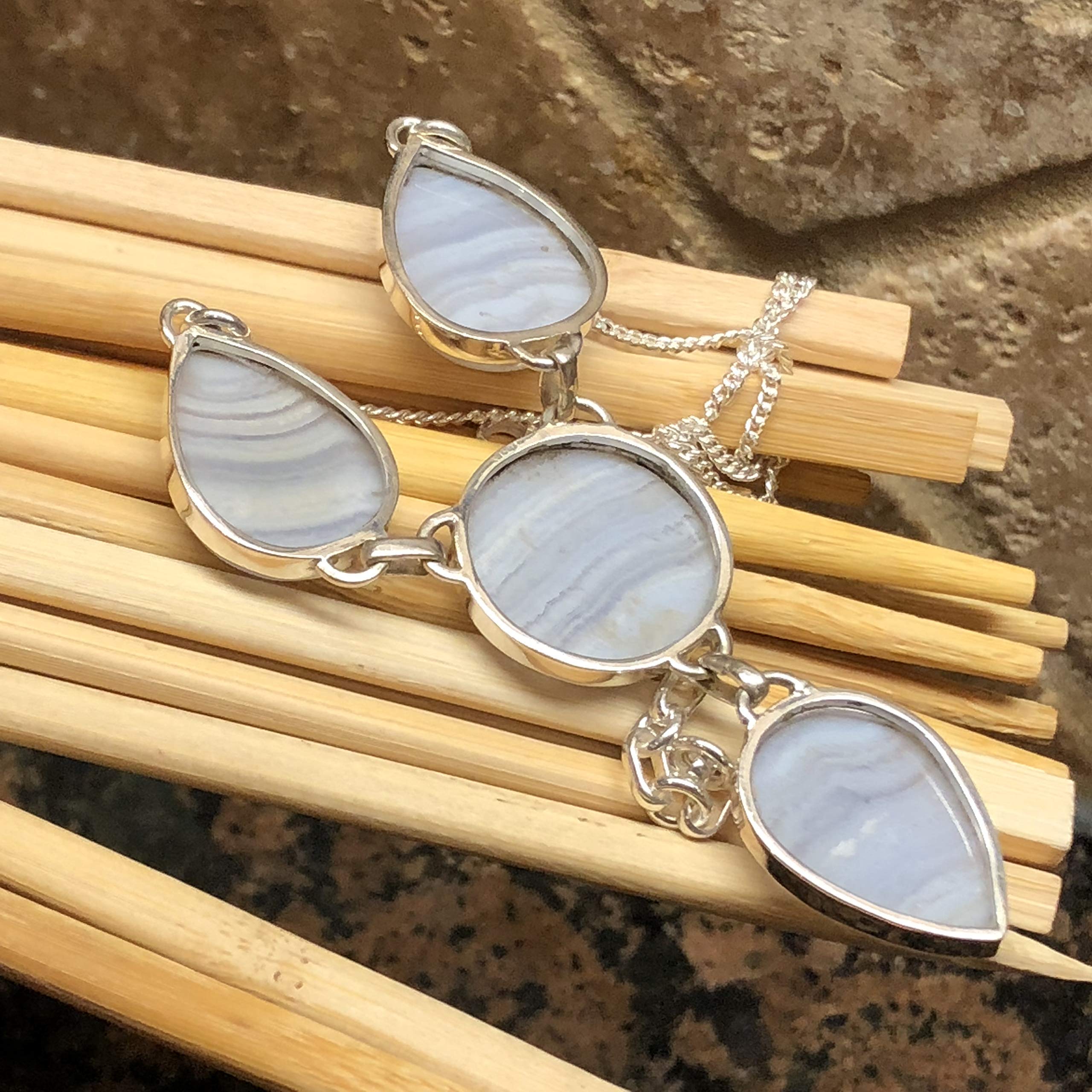 Natural Blue Lace Agate 925 Sterling Silver Necklace 17 1/2" - Natural Rocks by Kala