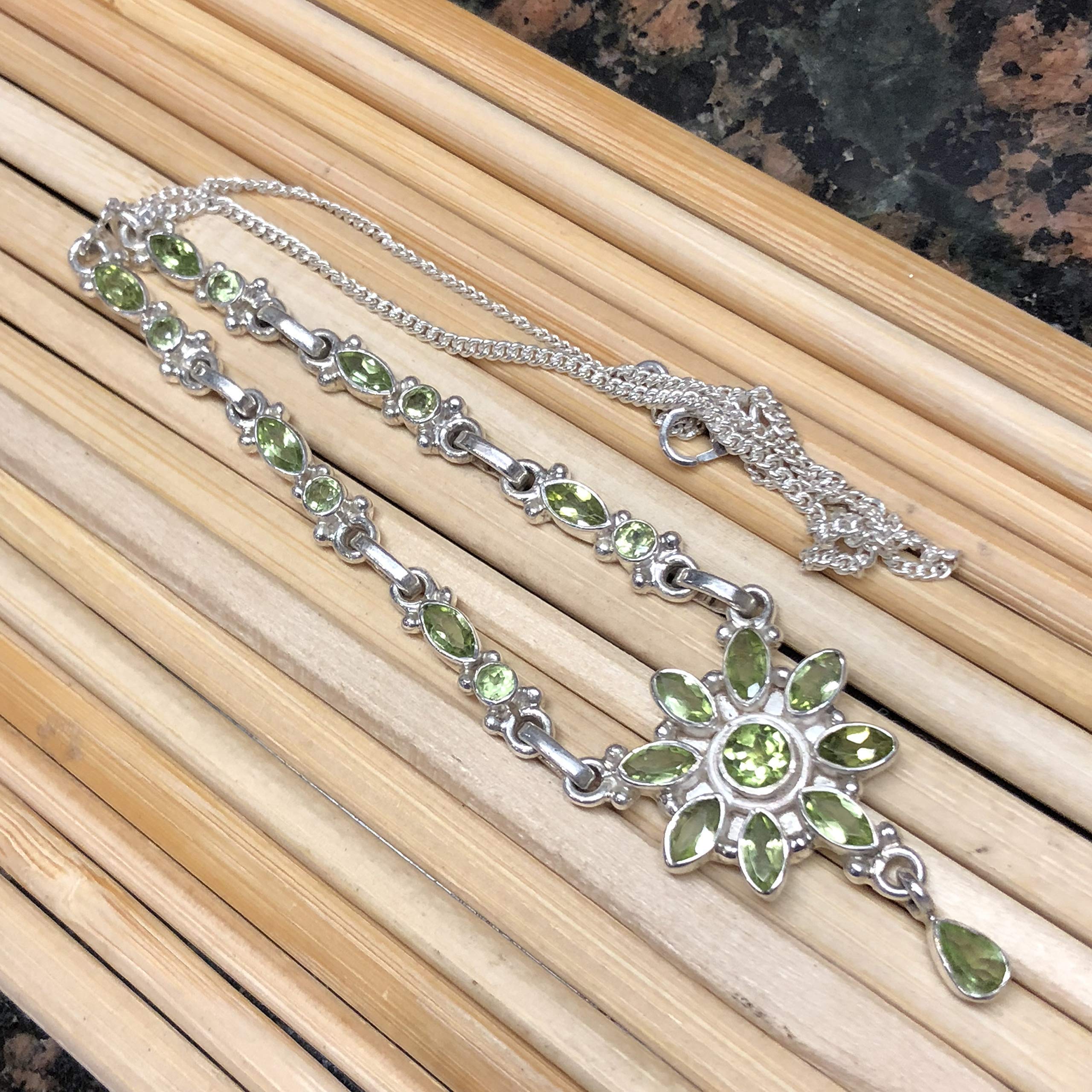 Natural 8ct Green Peridot 925 Solid Sterling Silver Journey Necklace 17" - Natural Rocks by Kala