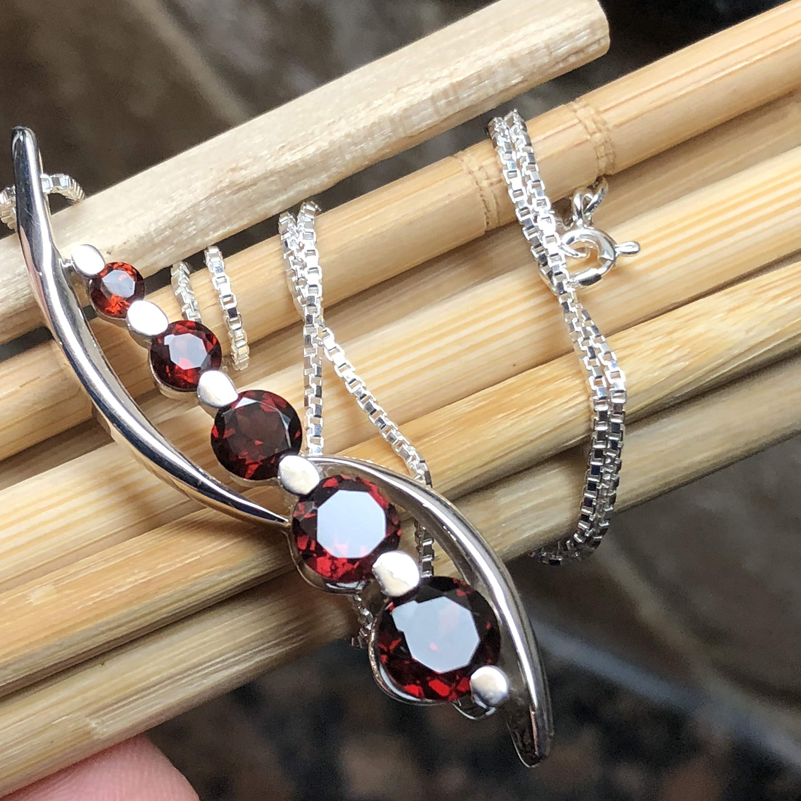 Natural 1.5ct Pyrope Garnet 925 Solid Sterling Silver Pendant Necklace 16''