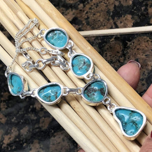 Natural Sleeping Beauty Turquoise 925 Solid Sterling Silver Necklace 18" - Natural Rocks by Kala
