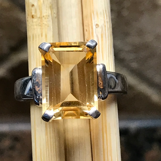 Natural 8ct Golden Citrine 925 Solid Sterling Silver Ring Size 6, 7, 8 - Natural Rocks by Kala