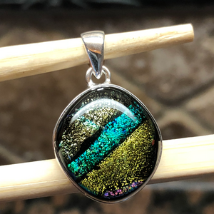 Beautiful Dichroic Glass 925 Solid Sterling Silver Pendant 25mm - Natural Rocks by Kala