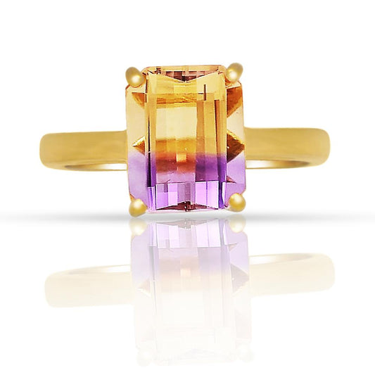 Genuine 2ct Ametrine 14k Gold Over Silver Ring Size 6, 7, 8 - Natural Rocks by Kala
