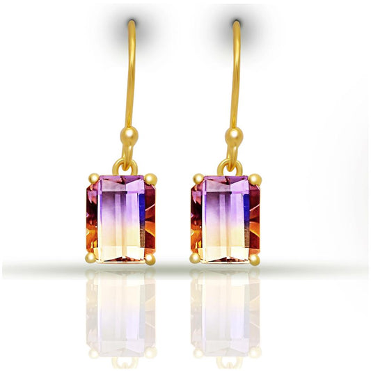 Genuine 2ct Ametrine 14k Gold Over Silver Earrings 25mm - Natural Rocks by Kala