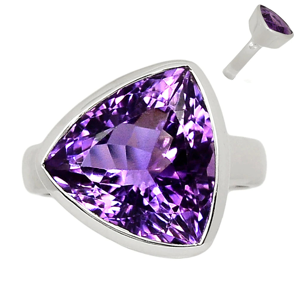Natural 4ct Purple Amethyst 925 Solid Sterling Silver Ring Size 9.25 - Natural Rocks by Kala