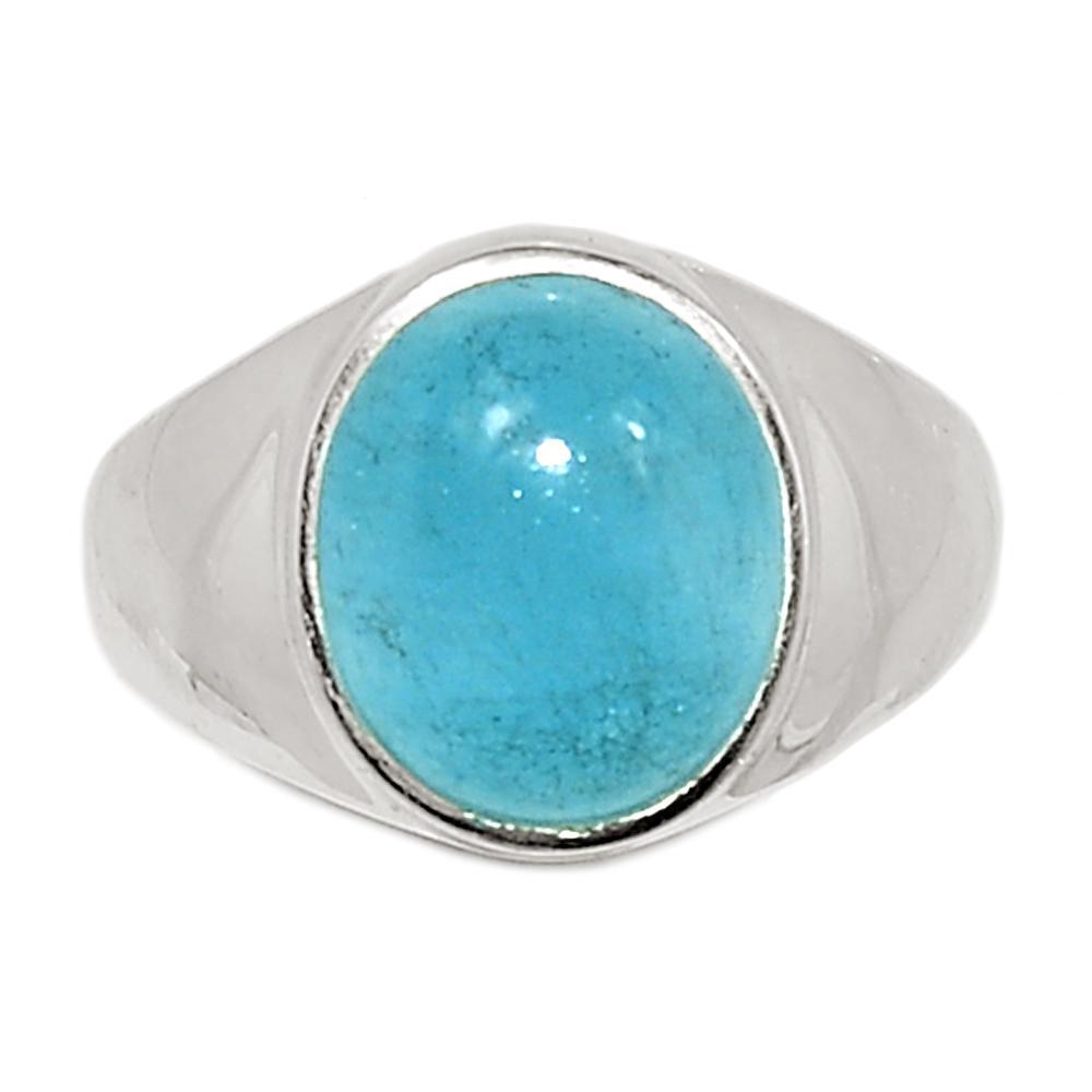 Natural Cabochon Aquamarine 925 Solid Sterling Silver Unisex Ring Size 7, 7.5, 8, 9, 9.25