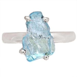 Natural Aquamarine 925 Solid Sterling Silver Ring Size 7, 9