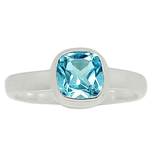 Natural 1ct Blue Topaz 925 Solid Sterling Silver Engagement Ring Size 6.75 - Natural Rocks by Kala