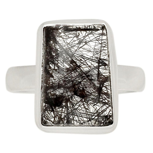 Natural Black Rutilated 925 Solid Sterling Silver Ring Size 8.75 - Natural Rocks by Kala