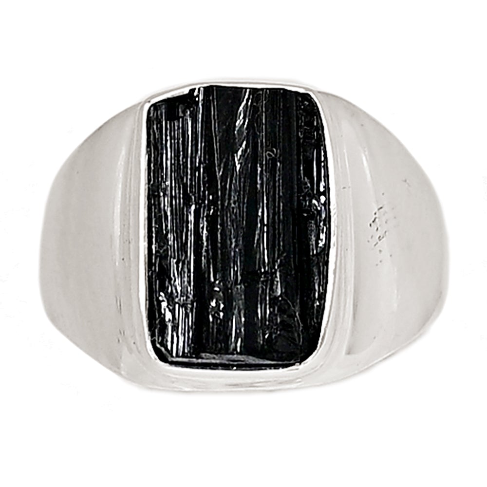 Natural Black Tourmaline 925 Solid Sterling Silver Ring Size 11.5