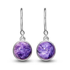 Natural Siberian Charoite 925 Solid Sterling Silver Earrings 30mm - Natural Rocks by Kala