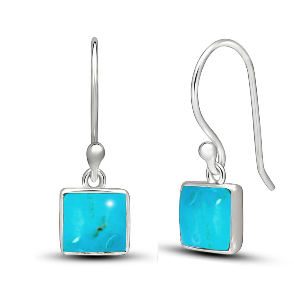 Gorgeous Blue Turquoise 925 Solid Sterling Silver Earrings 22mm - Natural Rocks by Kala