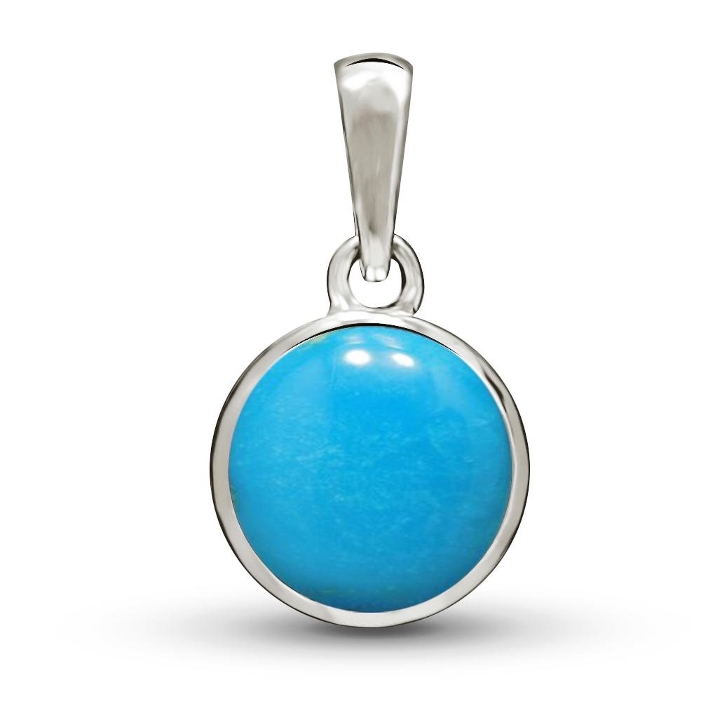 Blue Mohave Turquoise 925 Solid Sterling Silver Pendant 14mm - Natural Rocks by Kala