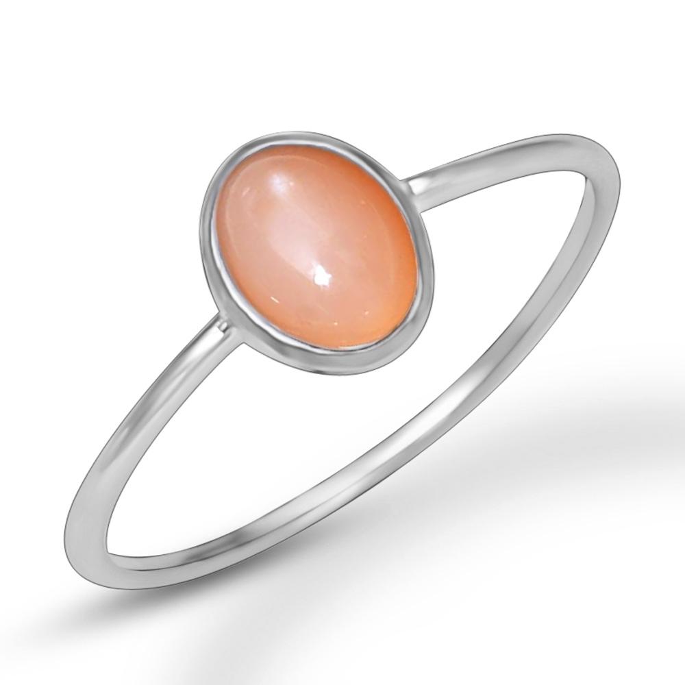 Natural Peach Moonstone 925 Sterling Silver Engagement Ring Size 6, 7, 8, 9 - Natural Rocks by Kala